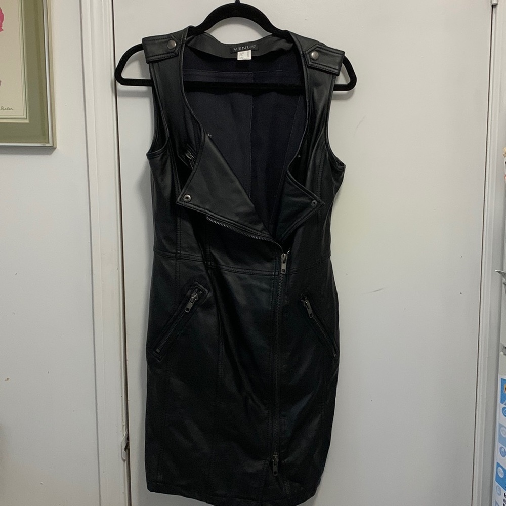 Venus Faux Leather Dress or Long Vest with Belt